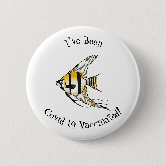 Striped angelfish cartoon illustration 6 cm round badge (Front)