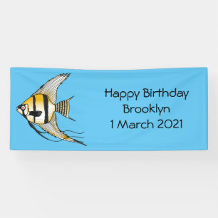 Striped angelfish cartoon illustration banner