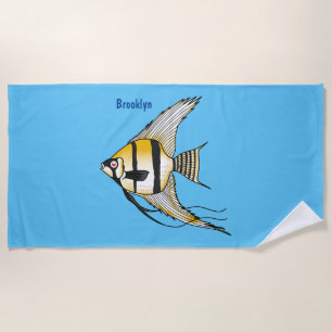 Striped angelfish cartoon illustration beach towel