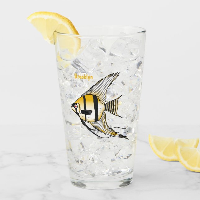 Striped angelfish cartoon illustration glass (Front Ice)