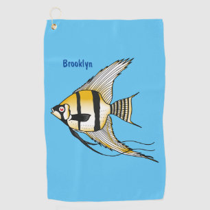 Striped angelfish cartoon illustration golf towel