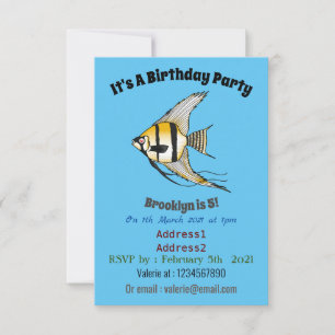 Striped angelfish cartoon illustration invitation