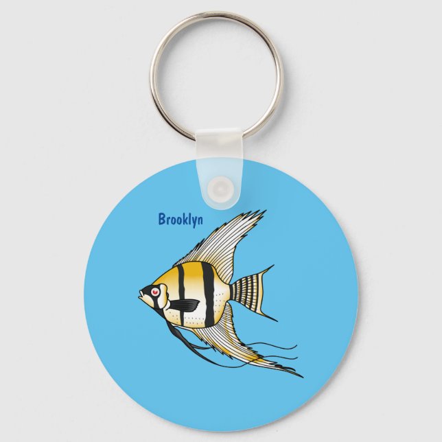 Striped angelfish cartoon illustration key ring (Front)