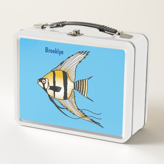 Striped angelfish cartoon illustration metal lunch box (Front)