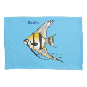 Striped angelfish cartoon illustration pillowcase