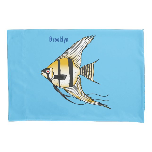 Striped angelfish cartoon illustration  pillowcase (Front)