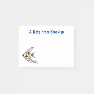 Striped angelfish cartoon illustration post-it notes