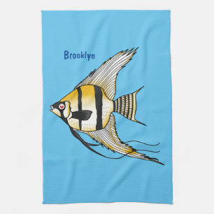 Striped angelfish cartoon illustration tea towel