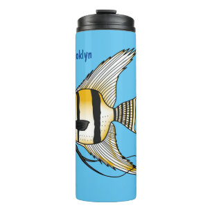 Striped angelfish cartoon illustration thermal tumbler