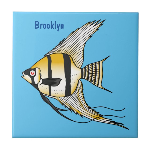 Striped angelfish cartoon illustration tile (Front)