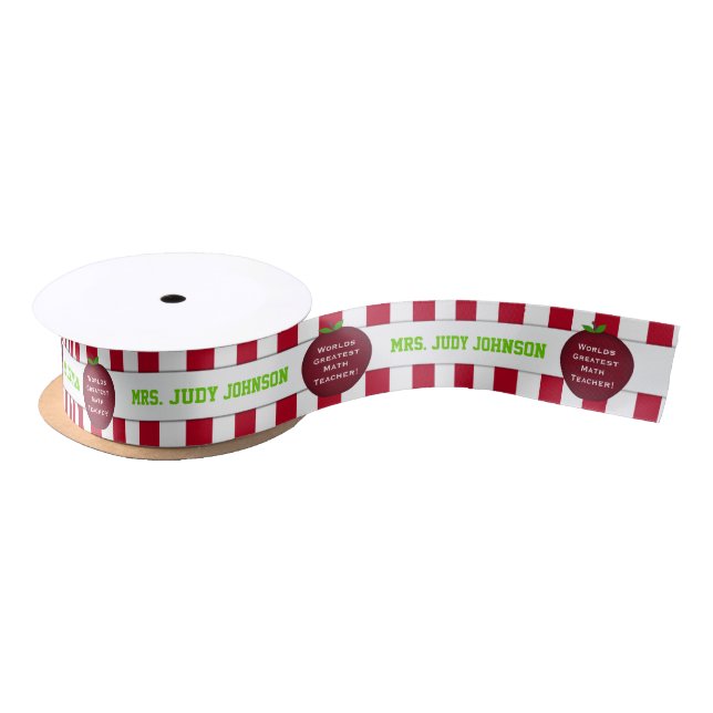 Striped Apple Best Teacher Personalised Ribbon Satin Ribbon (Spool)