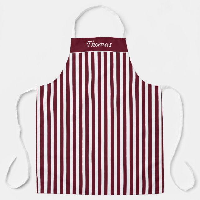 Striped Autumn Burgundy and White Pattern Apron (Front)
