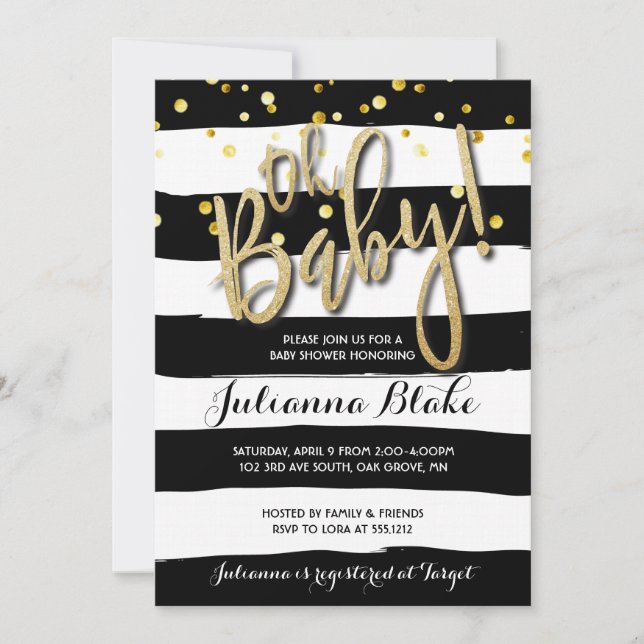 Striped Baby Shower Modern Watercolor Invitation (Front)