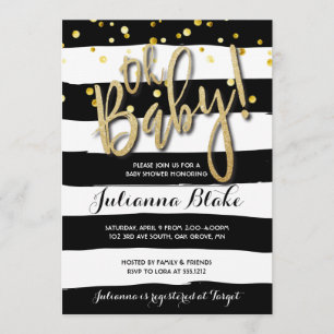 Striped Baby Shower Modern Watercolor Invitation