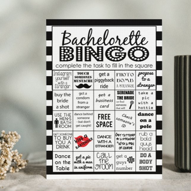 Striped Bachelorette Bingo, Party Game, Challenge Invitation (Creator Uploaded)