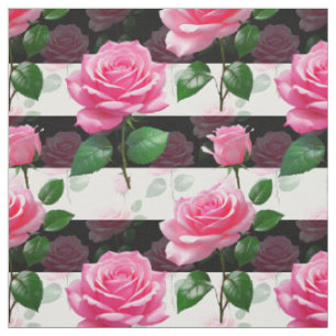 Striped Background Rose Flower Pattern Design Fabric