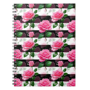 Striped Background Rose Flower Pattern Design Notebook