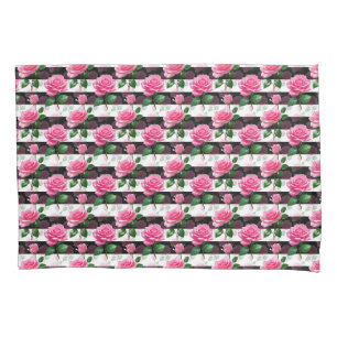 Striped Background Rose Flower Pattern Design Pillowcase