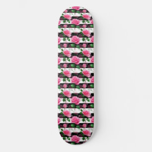 Striped Background Rose Flower Pattern Design Skateboard