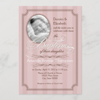 Striped Baptism Invitation (Pale Pink)