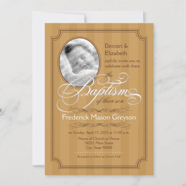 Striped Baptism Invitation (Pumpkin) (Front)