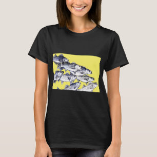 Striped Bass Ink Drawing "Old School" - in Yellow T-Shirt