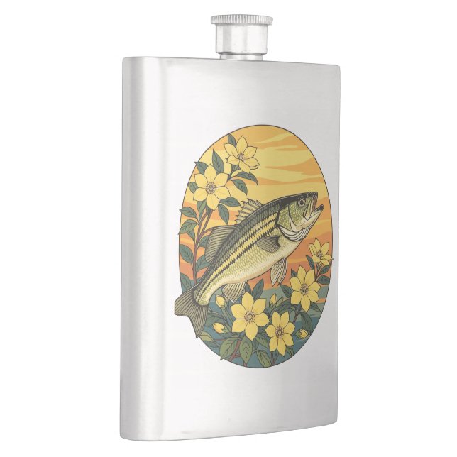 Striped Bass Rockfish And Yellow Jasmine Flowers Hip Flask (Right)