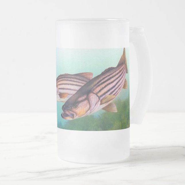 Striped Bass Swimming Frosted Glass Beer Mug (Front Right)