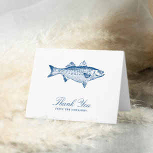 Striped Bass Wedding Navy Blue  Thank You Card