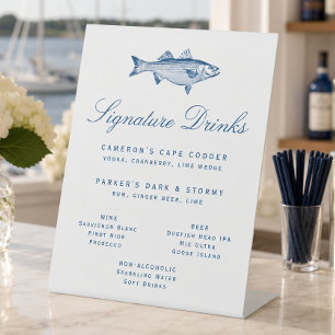 Striped Bass Wedding Signature Drinks and Bar Pedestal Sign