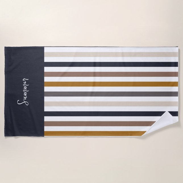 Striped Beach Towel – Neutral Earth Tone (Front)