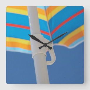 Striped Beach Umbrella Square Wall Clock