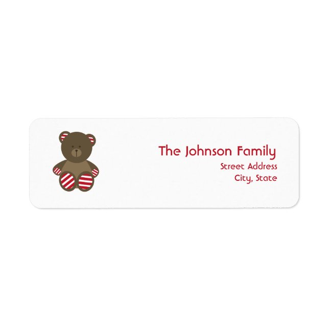 Striped Bear Christmas Address Label (Front)