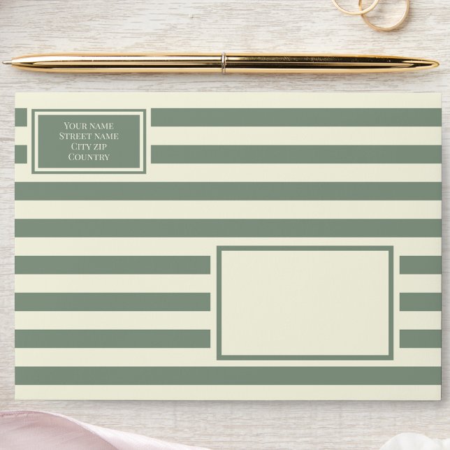 Striped beige soft dusty sage green return address envelope (Creator Uploaded)
