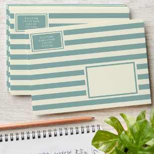 Striped beige teal retro integrated return address envelope