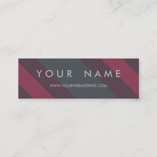 Striped Berry & Petrol Custom Skinny Mini Business Card (Front)