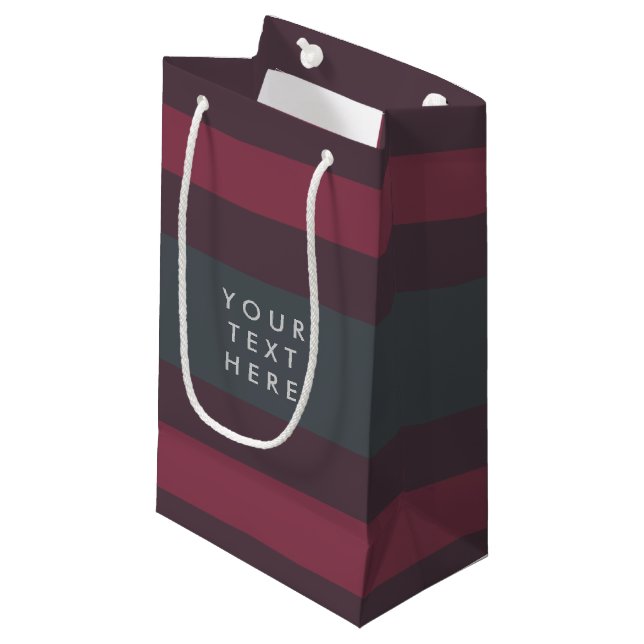 Striped Berry & Petrol Custom Small Gift Bag (Front Angled)