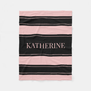 Striped Black and Pink Custom Name Fleece Blanket