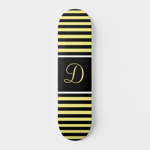 Striped Black and Yellow Custom Initial Letter Skateboard