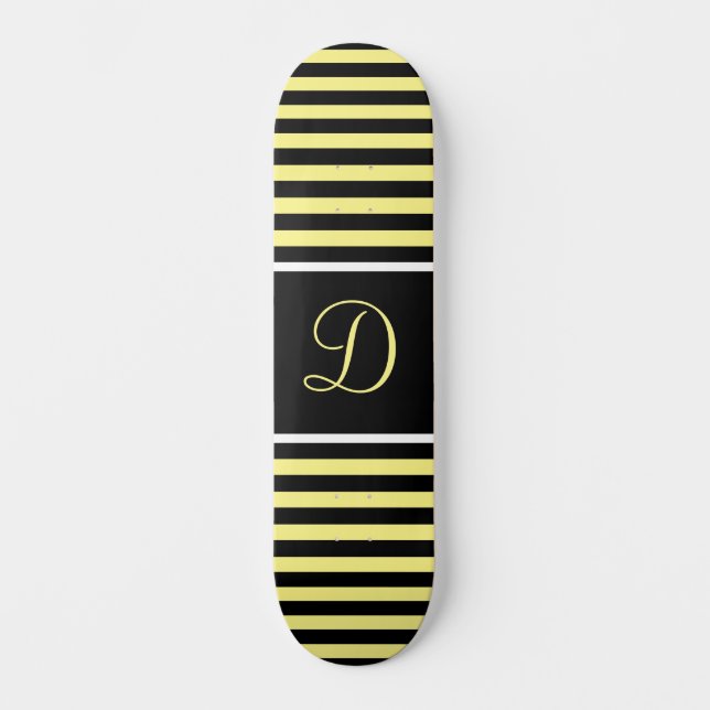Striped Black and Yellow Custom Initial Letter Skateboard (Front)