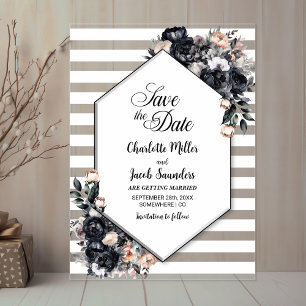 Striped Black Floral Acrylic Save the Date Acrylic Invitations