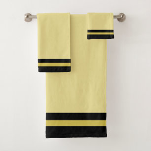 Striped Black & Golden on Champagne Beige Bath Tow Towel Set