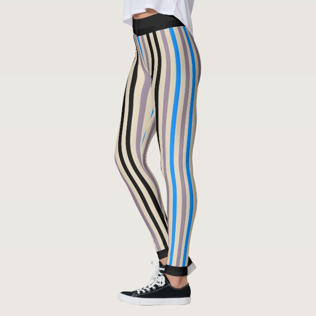 Striped Black Grey Blue (custom.) Leggings (Left)