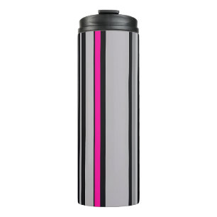 Striped Black Pink and Grey Thermal Tumbler