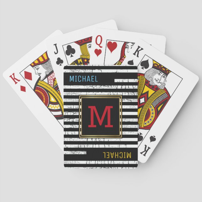 striped black playing cards with name & initial (Back)