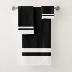 Striped Black & White Bath Towel Set