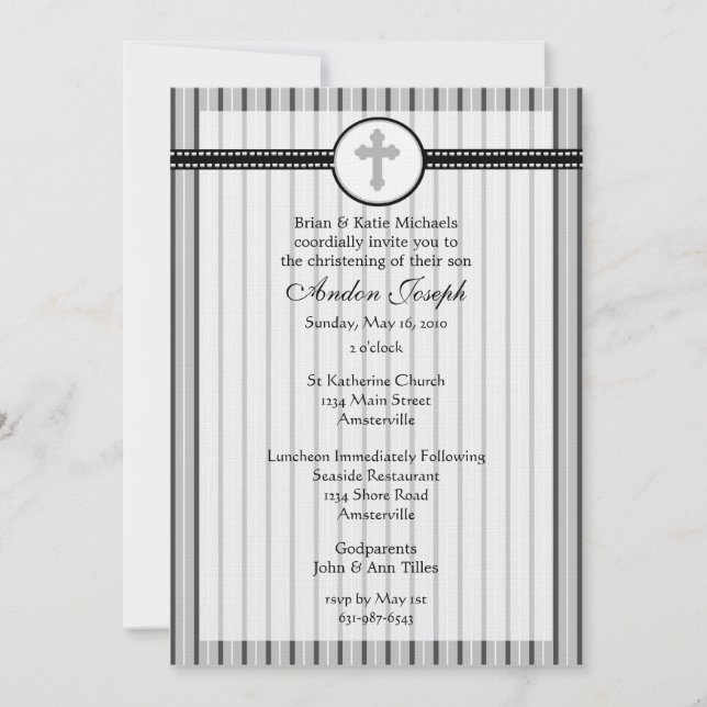 Striped Black & White Cross Invitation (Front)