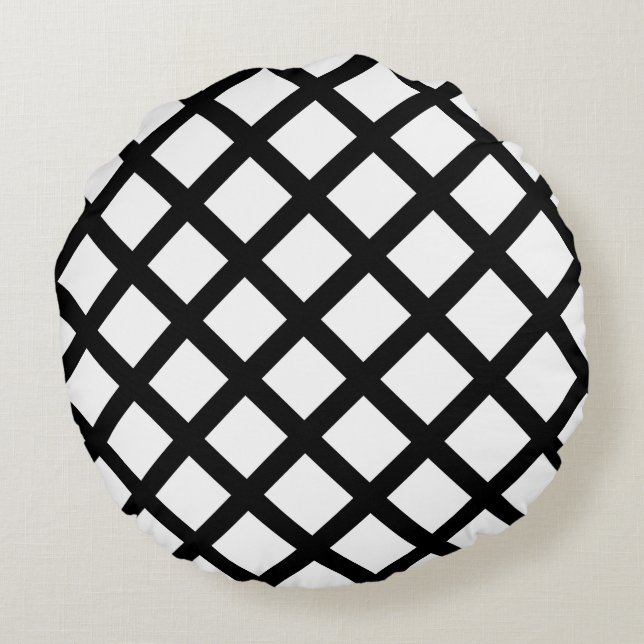 Striped Black White Custom Round Throw Pillow (Back)