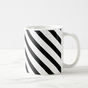 Striped (Black & White Diagonal) Any Size Custom Coffee Mug