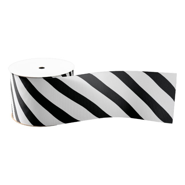 Striped (Black & White | Diagonal) Any Size Custom Grosgrain Ribbon (Spool)